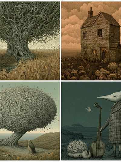 Surreal Woodland Quartet Print.