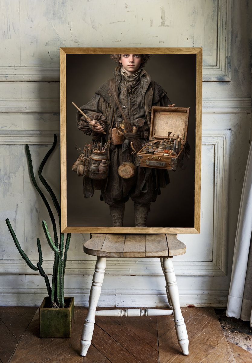 Curious Young Artisan Portrait Print. — room view 1