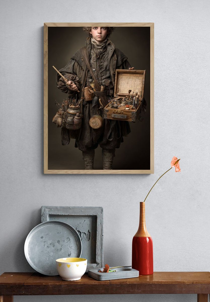Curious Young Artisan Portrait Print. — room view 3