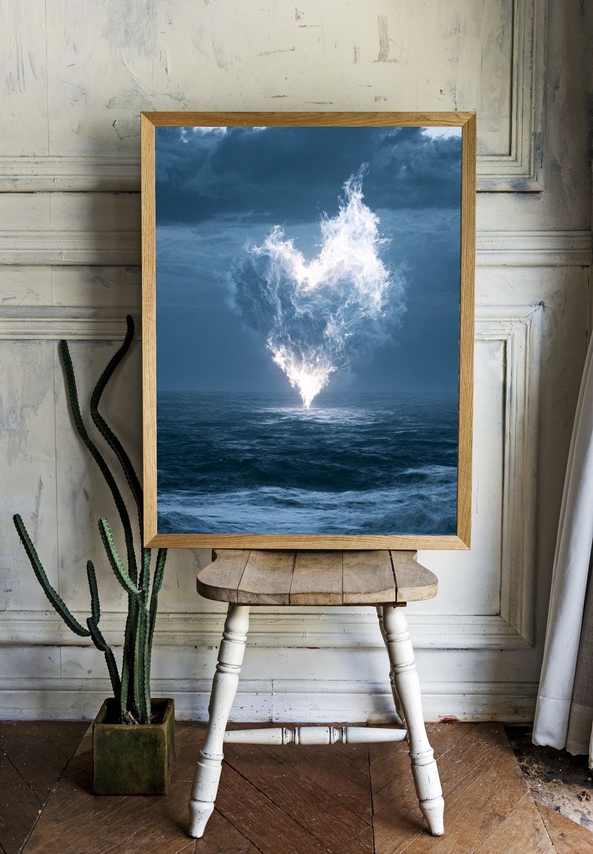 Ocean Firestorm Surrealism Print. room preview