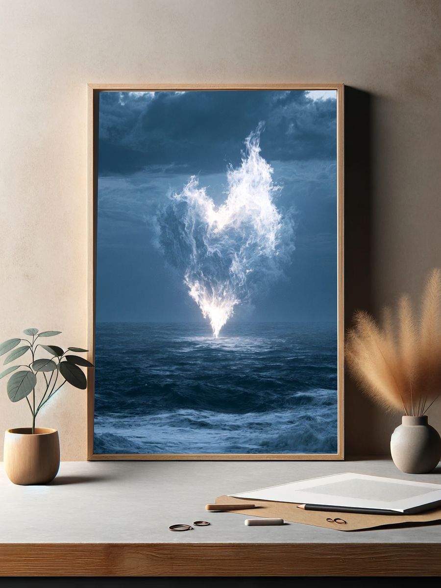 Ocean Firestorm Surrealism Print. — room view 2