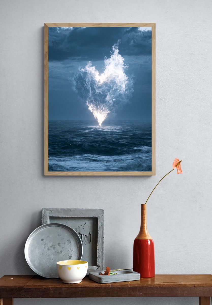 Ocean Firestorm Surrealism Print. — room view 3