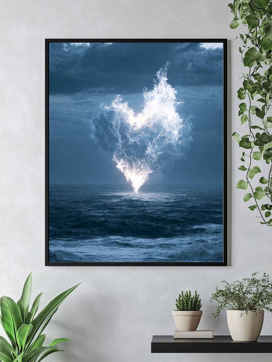 Ocean Firestorm Surrealism Print. — room view 4