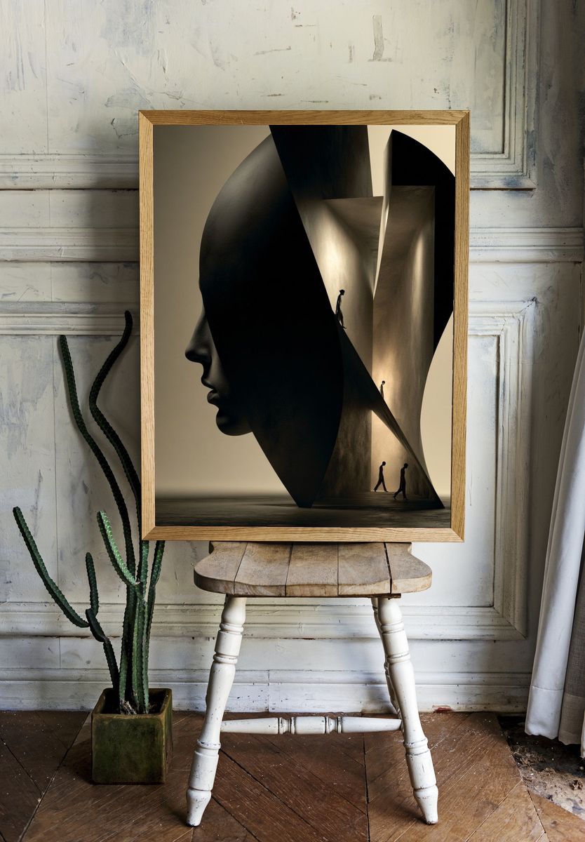 Surreal Face Silhouette Print. room preview
