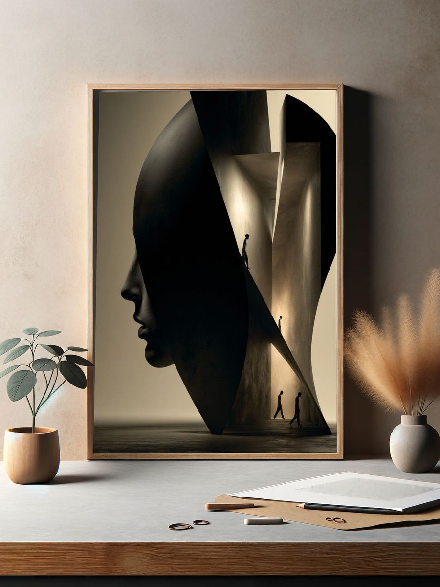 Surreal Face Silhouette Print. — room view 2