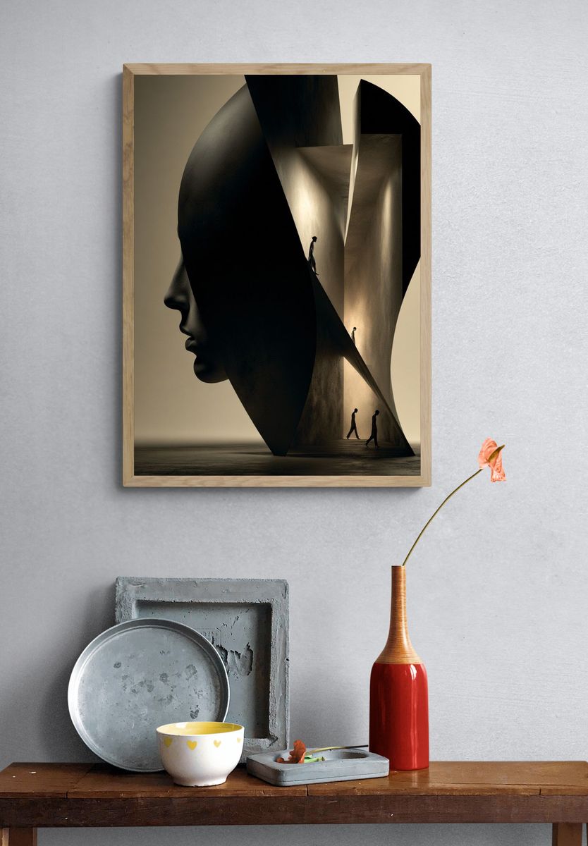 Surreal Face Silhouette Print. — room view 3