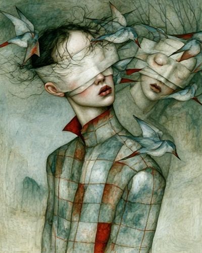 Surreal Bird Woman Illustration Poster.