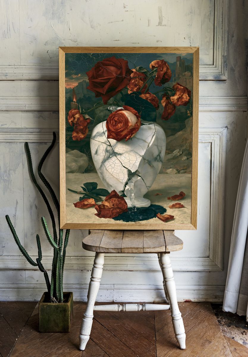 Withered Roses Surrealism Print. room preview