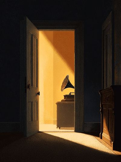 Sunlit Gramophone Room — Fine-Art Print. poster