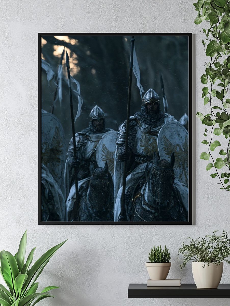 Armored Knights in the Rain Poster. — room view 4