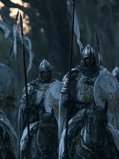 Armored Knights in the Rain Poster. poster