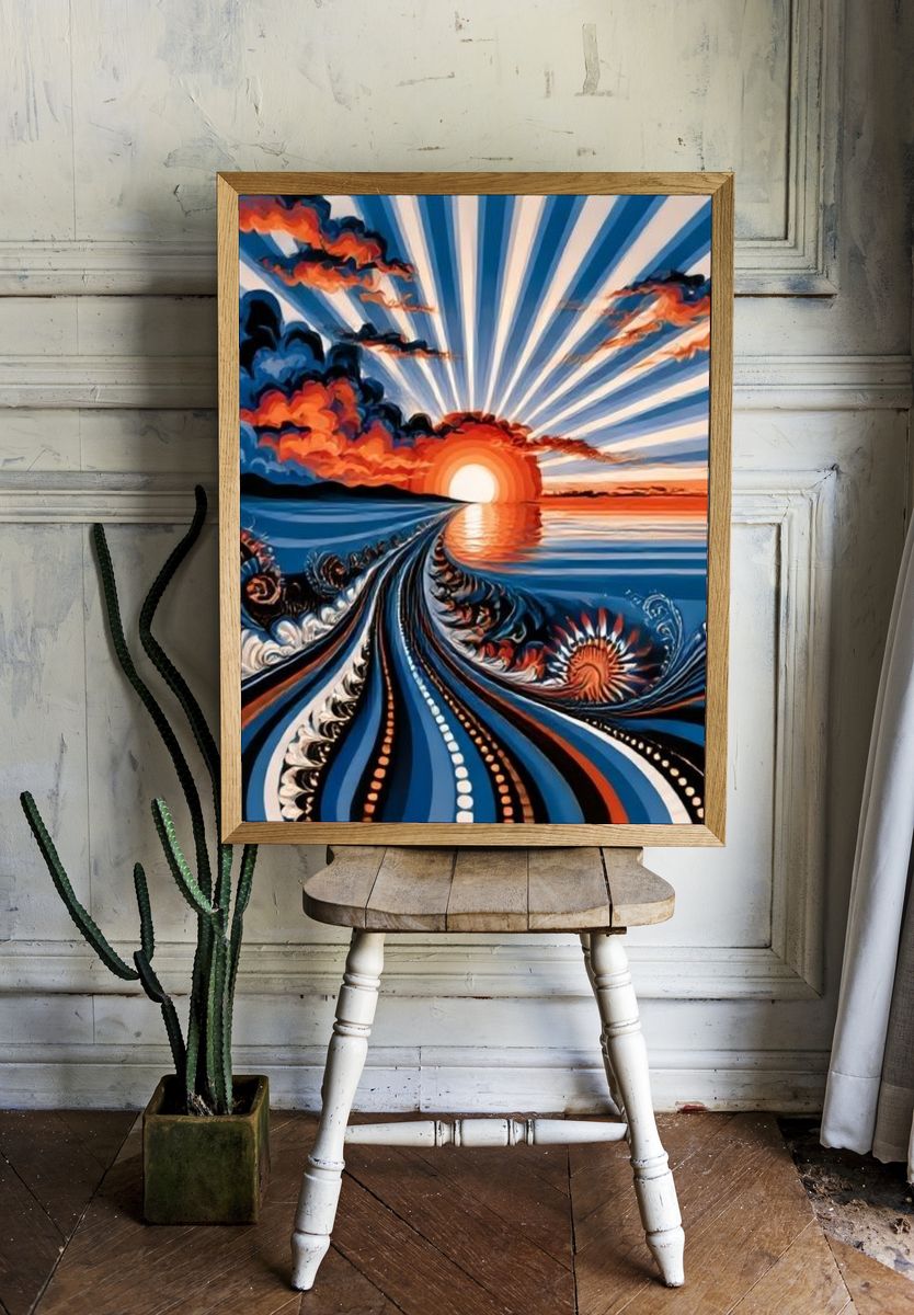 Sunset Ocean Wave Fine-Art Print. room preview