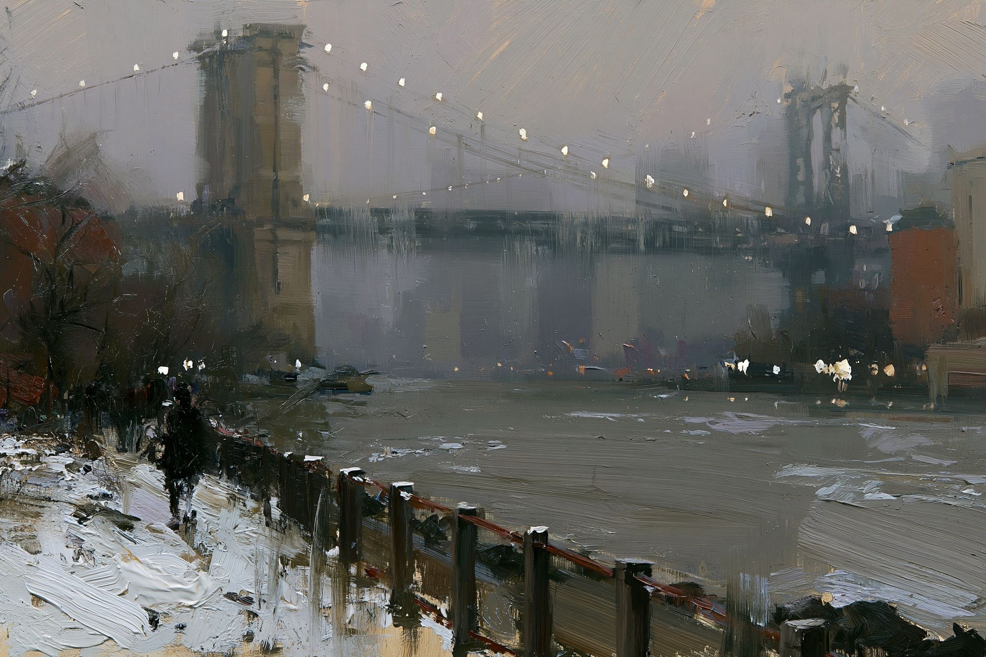 Brooklyn Bridge Winter Cityscape Print. poster — fine-art art