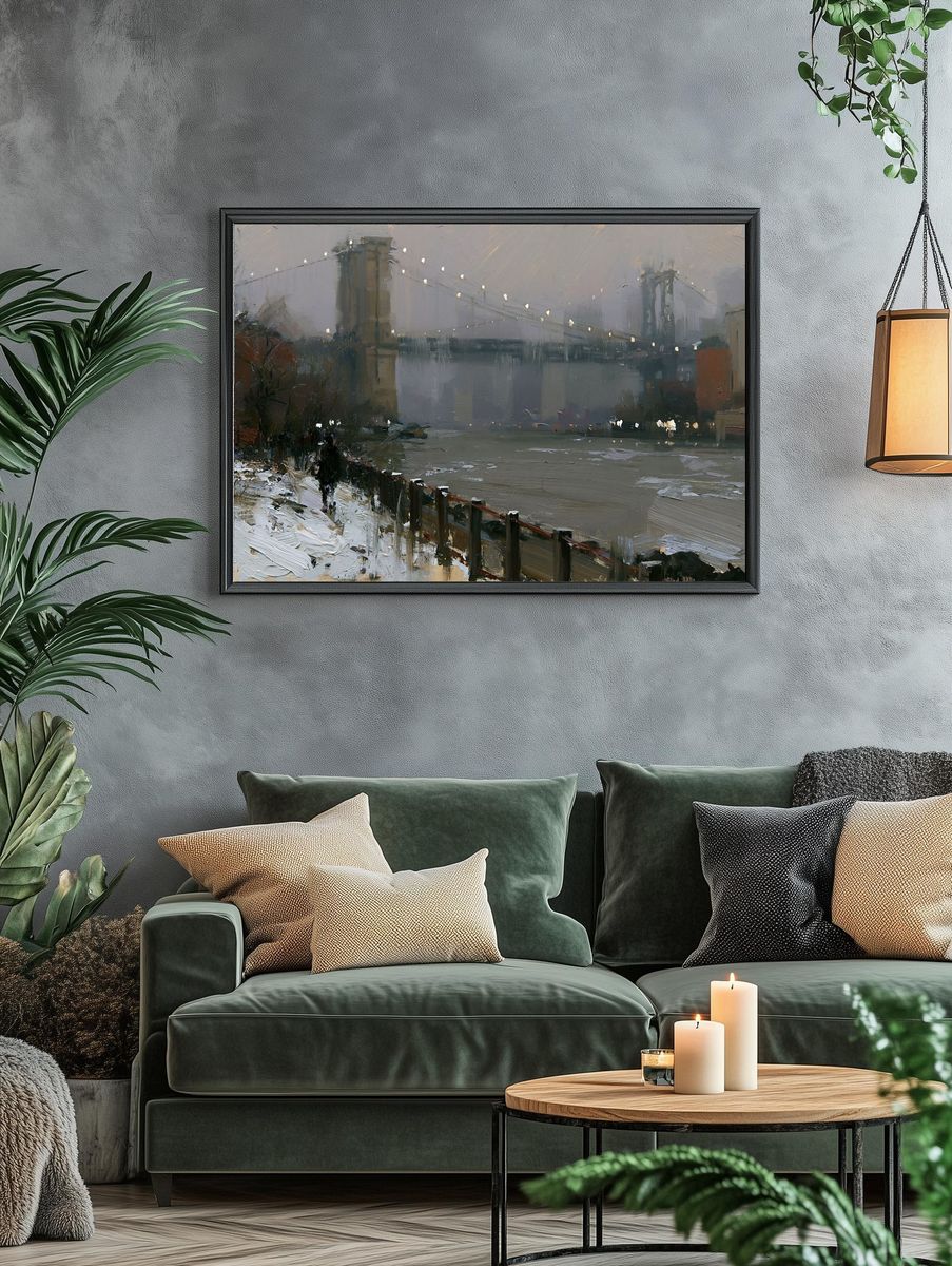 Brooklyn Bridge Winter Cityscape Print. — room view 4