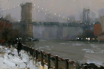 Brooklyn Bridge Winter Cityscape Print. poster print