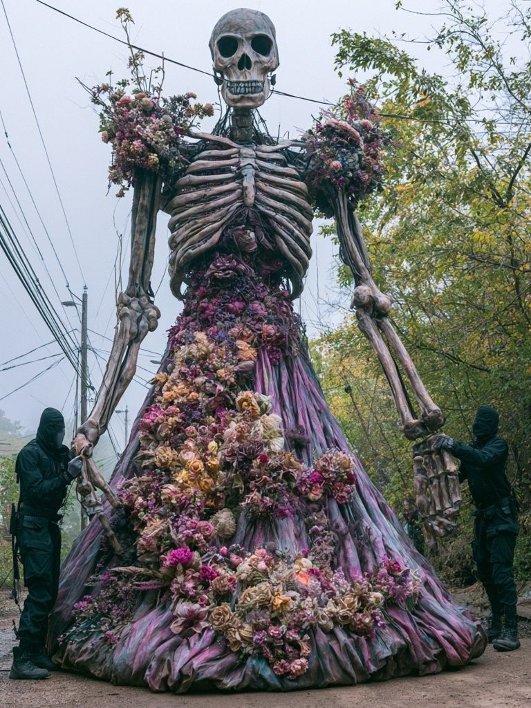 Floral Skeleton Street Art Print. poster detail