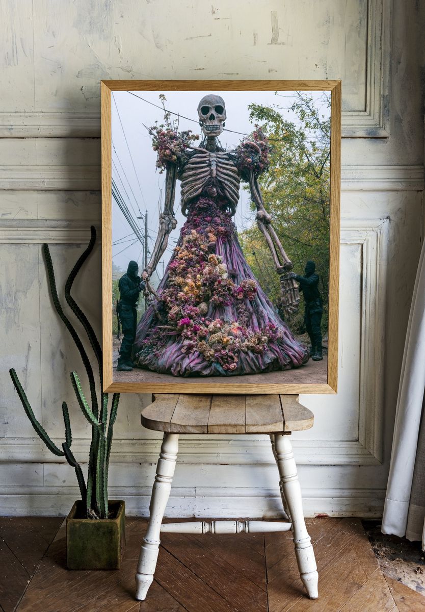 Floral Skeleton Street Art Print. — room view 1