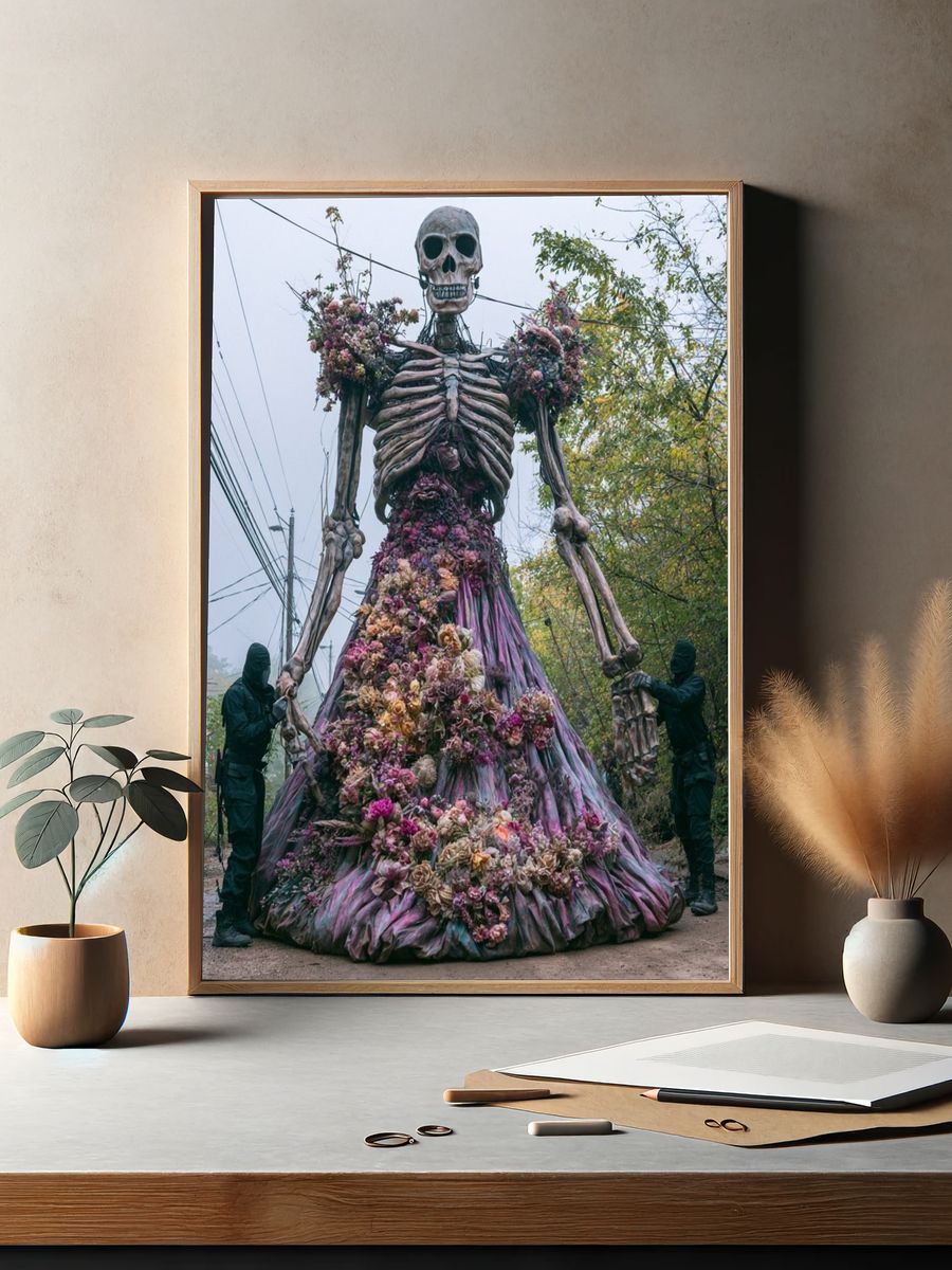 Floral Skeleton Street Art Print. — room view 2