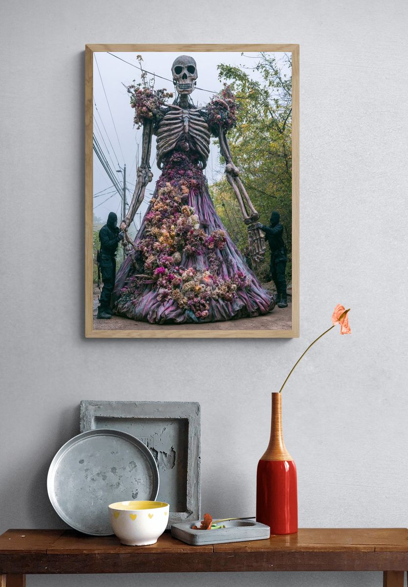 Floral Skeleton Street Art Print. — room view 3