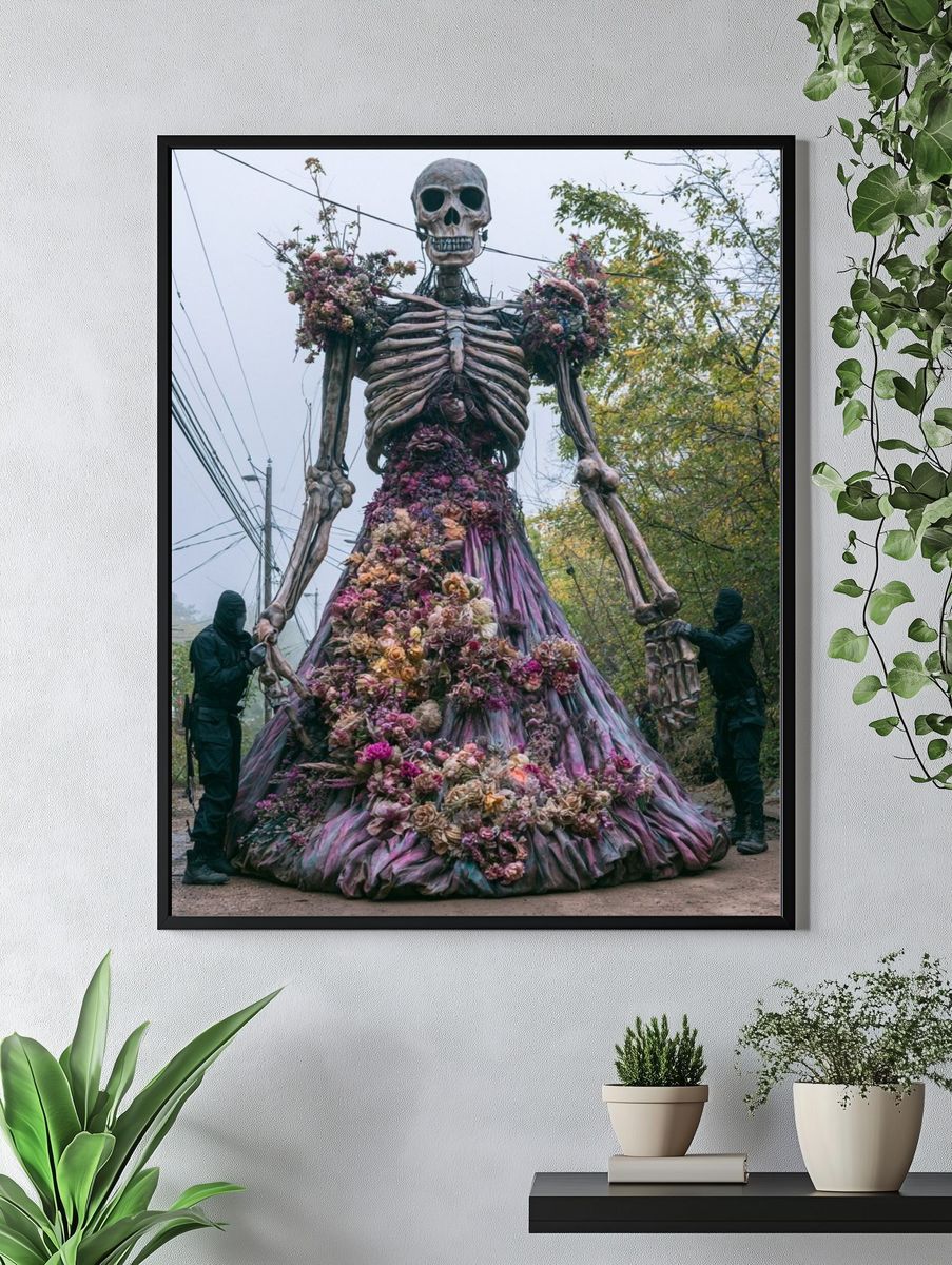 Floral Skeleton Street Art Print. — room view 4