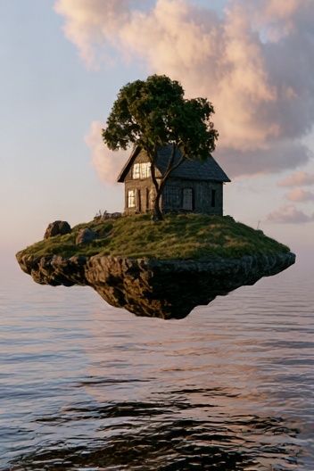 Floating Island House Surrealism Print. poster detail