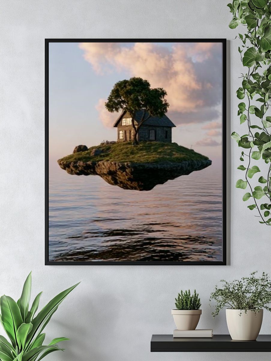 Floating Island House Surrealism Print. — room view 4