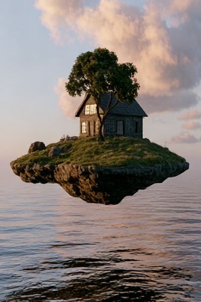 Floating Island House Surrealism Print. poster