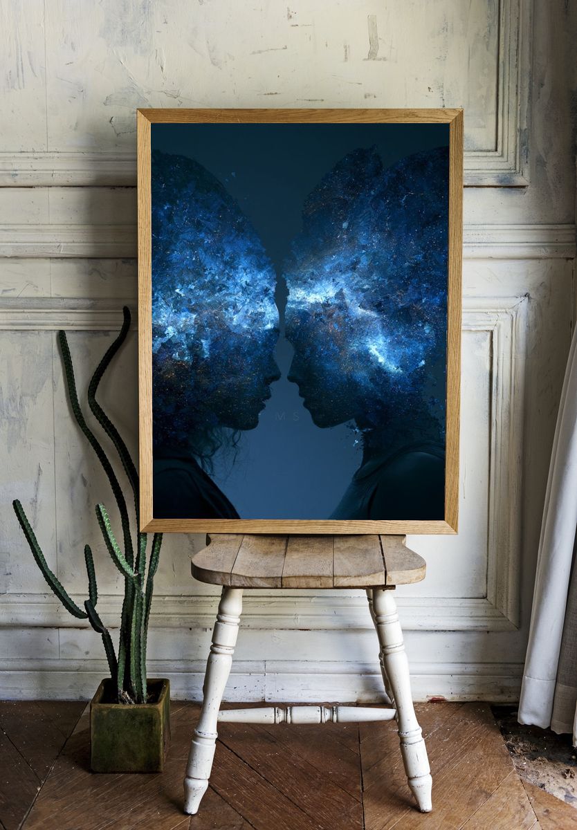 Cosmic Lovers Surrealism Poster. room preview