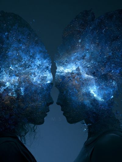 Cosmic Lovers Surrealism Poster.