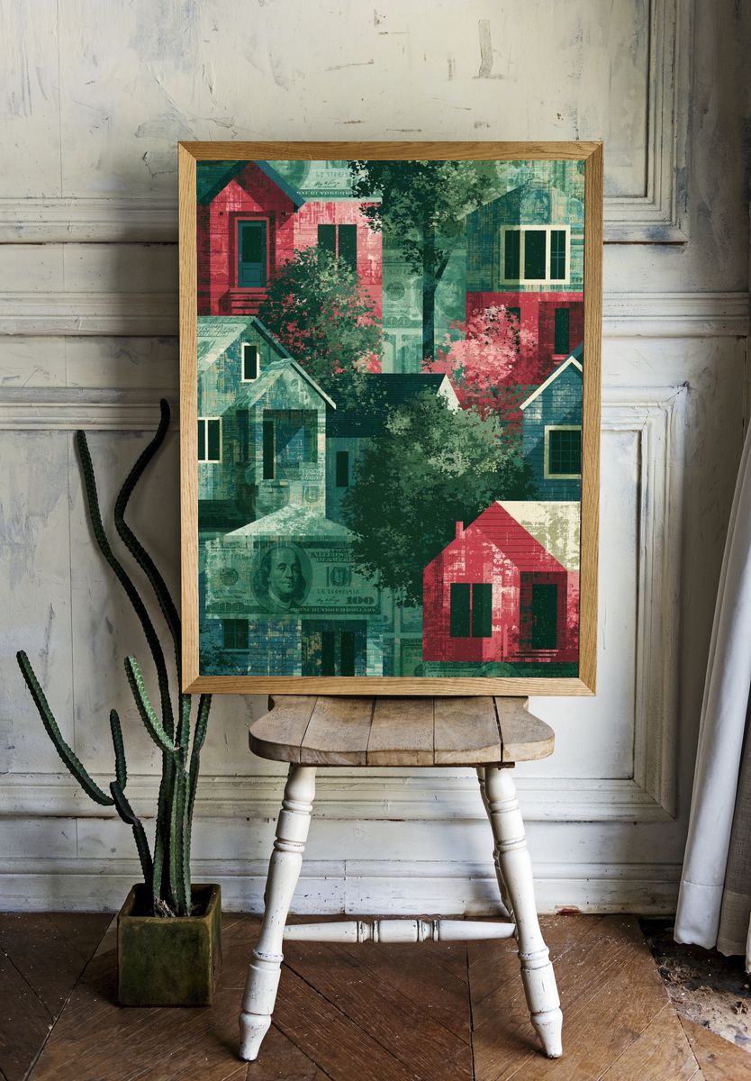 Money House Collage Print. room preview