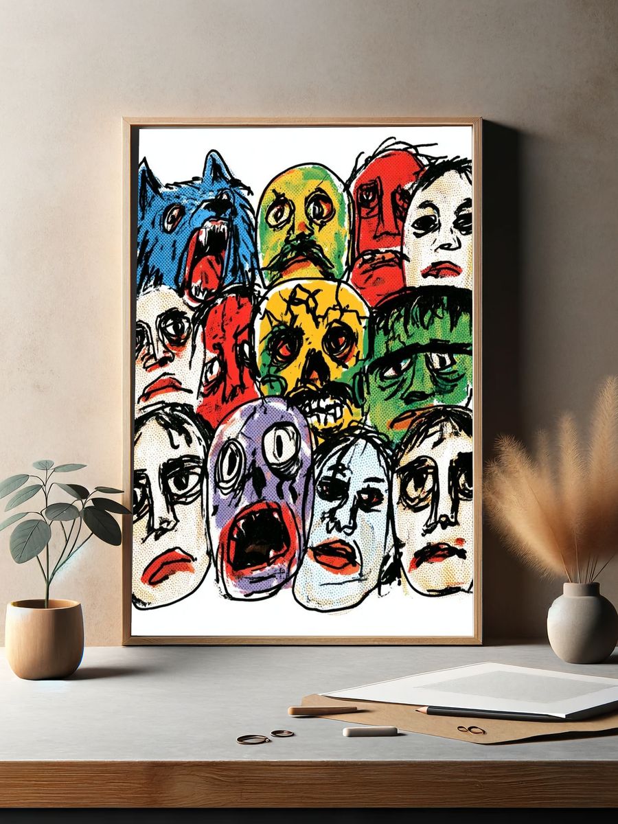 Expressionist Faces Illustration Poster. — room view 2