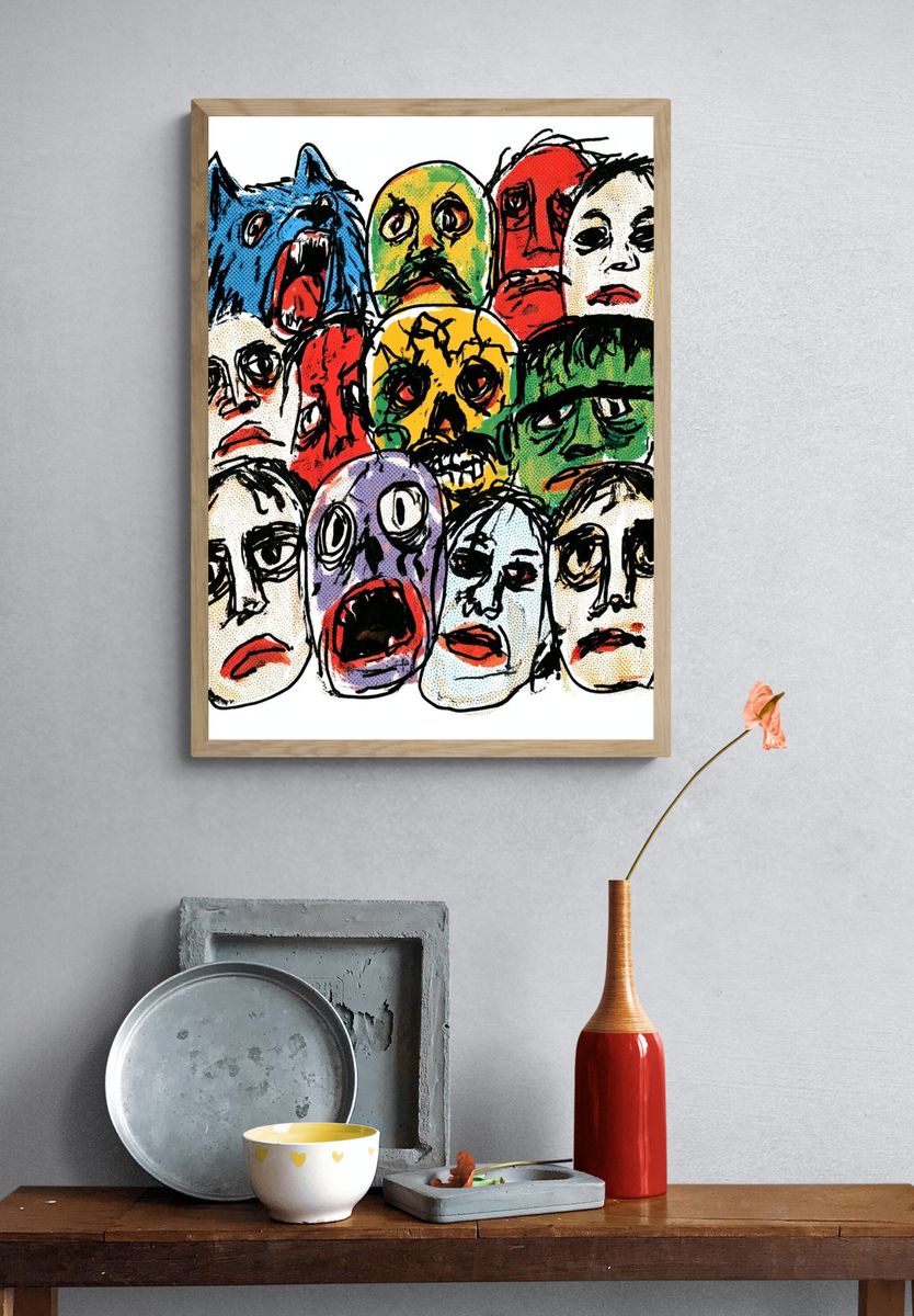 Expressionist Faces Illustration Poster. — room view 3