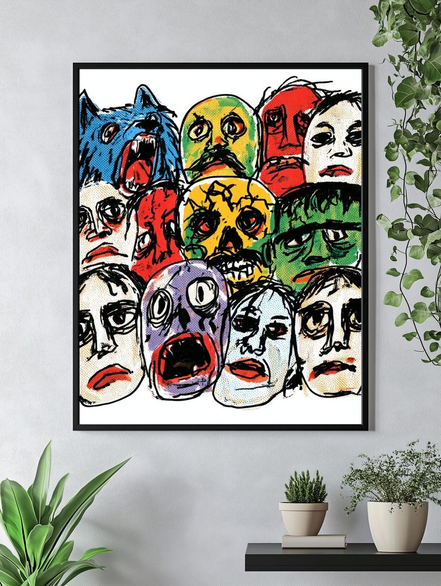 Expressionist Faces Illustration Poster. — room view 4