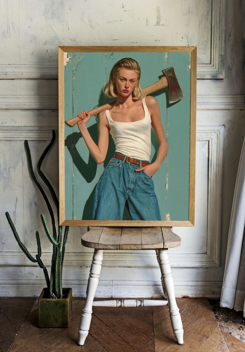Axe-Wielding Woman Portrait Print. — room view 1