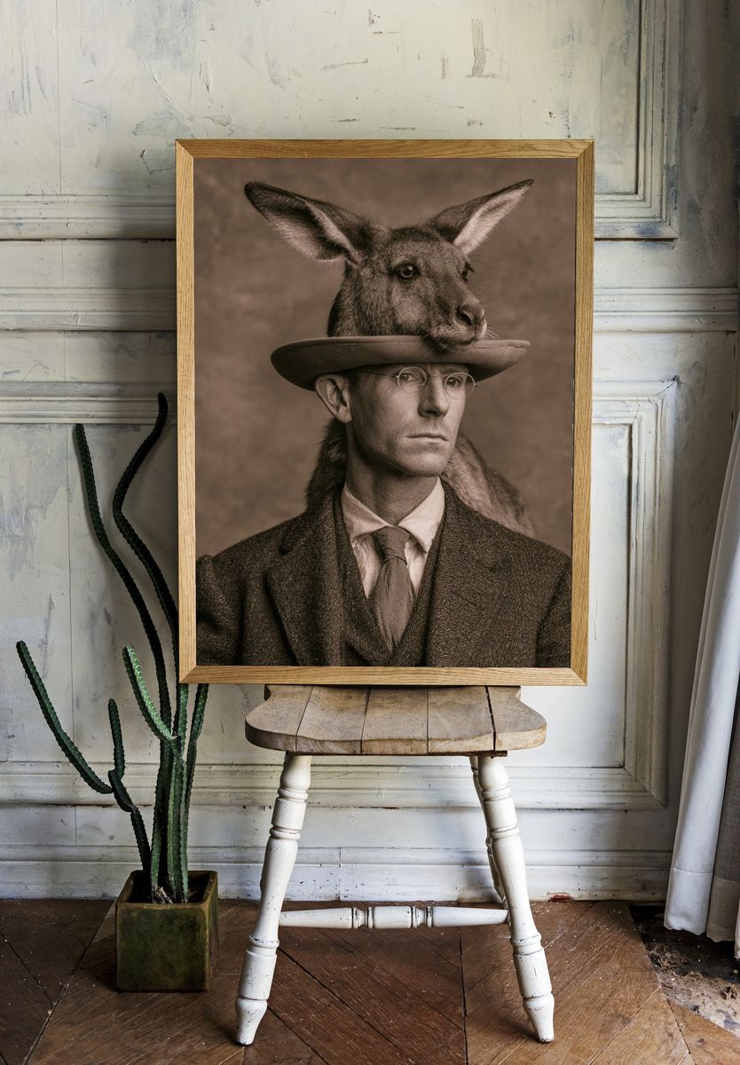 Surreal Kangaroo Portrait Print. room preview