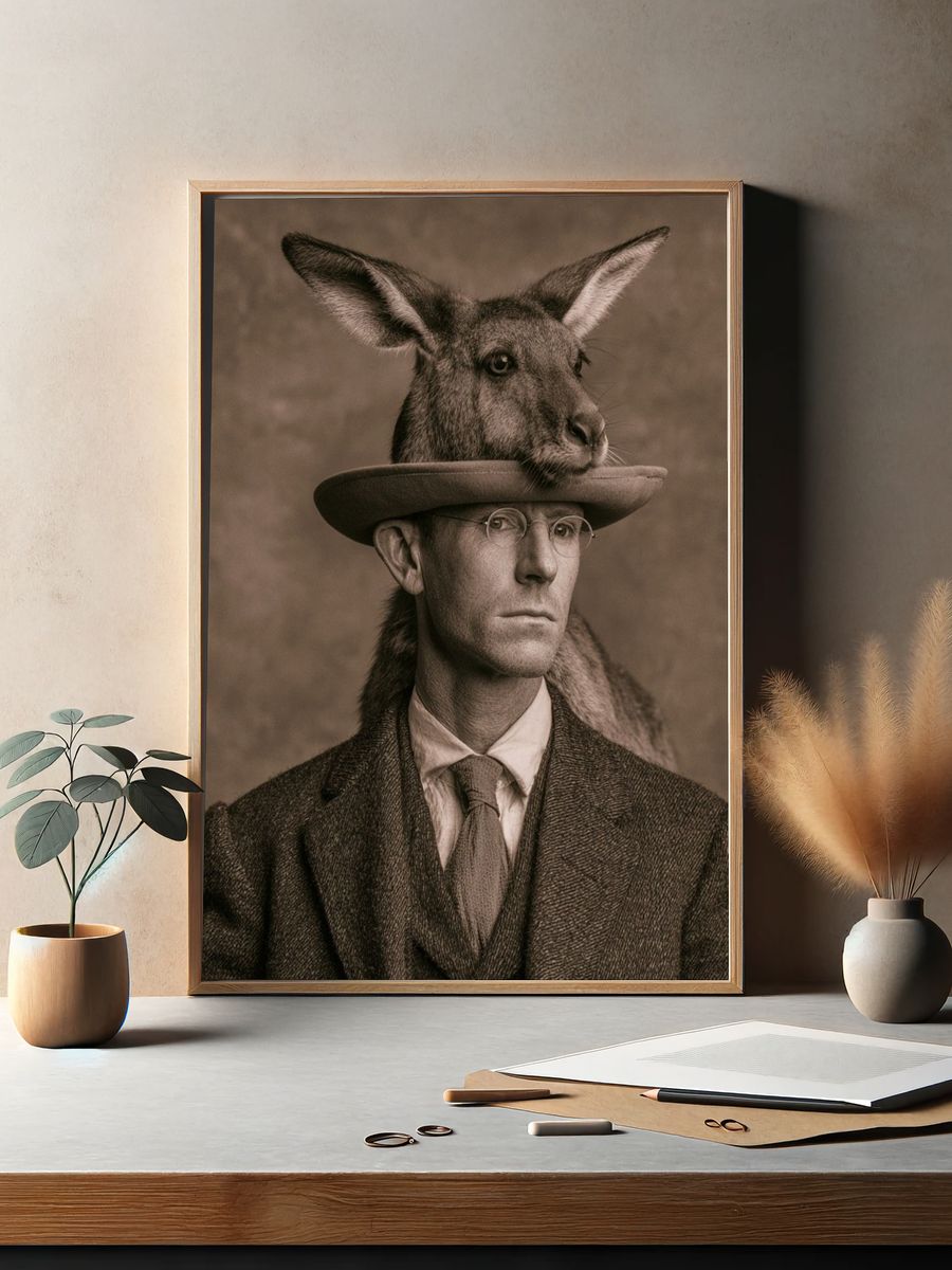 Surreal Kangaroo Portrait Print. — room view 2