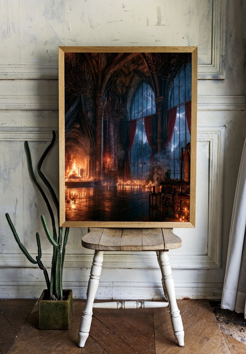 Gothic Candlelit Hallway Print. room preview