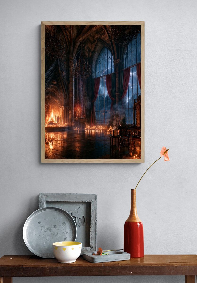 Gothic Candlelit Hallway Print. — room view 3