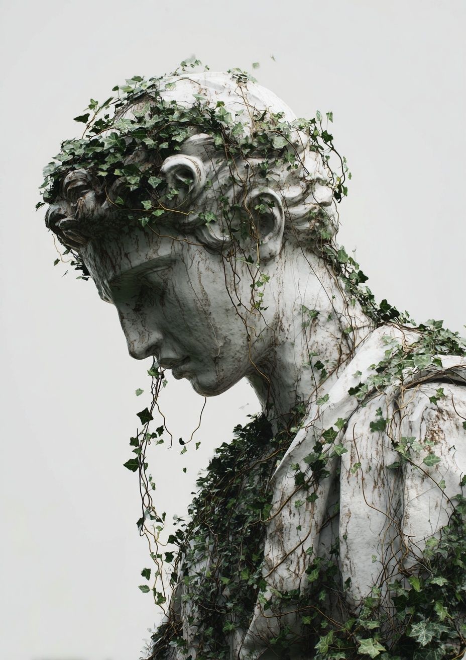 Ivy-Covered Marble Bust Fine-Art Print. poster — fine-art art