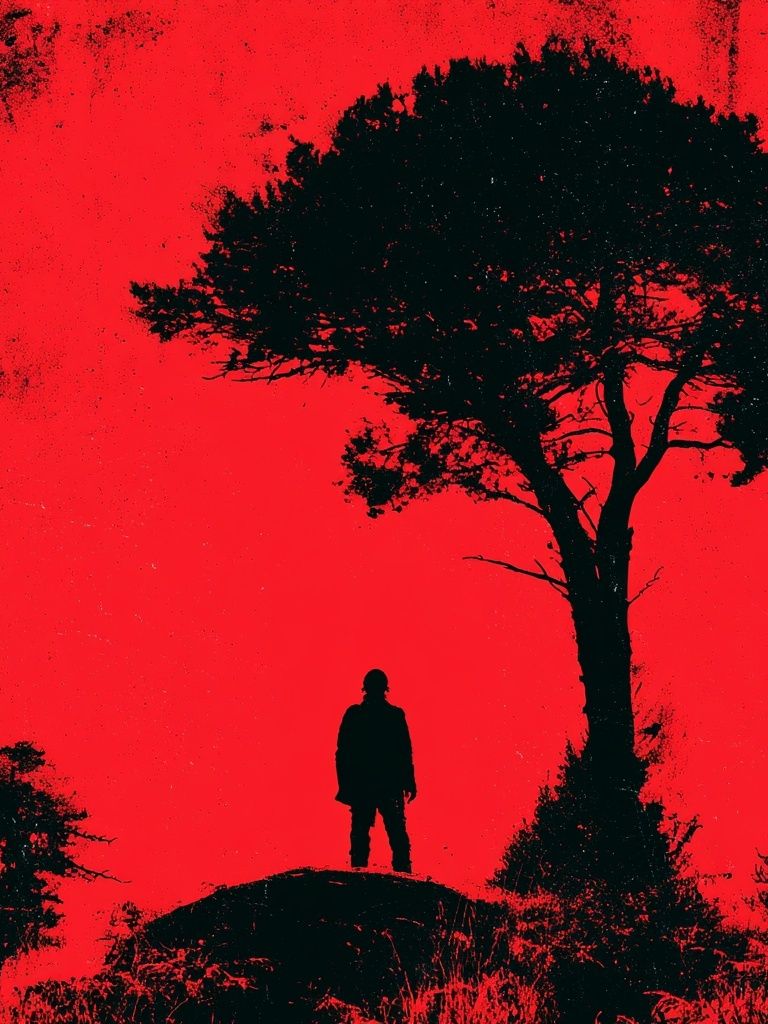 Red Silhouette Forest Horror Print. poster — fine-art art