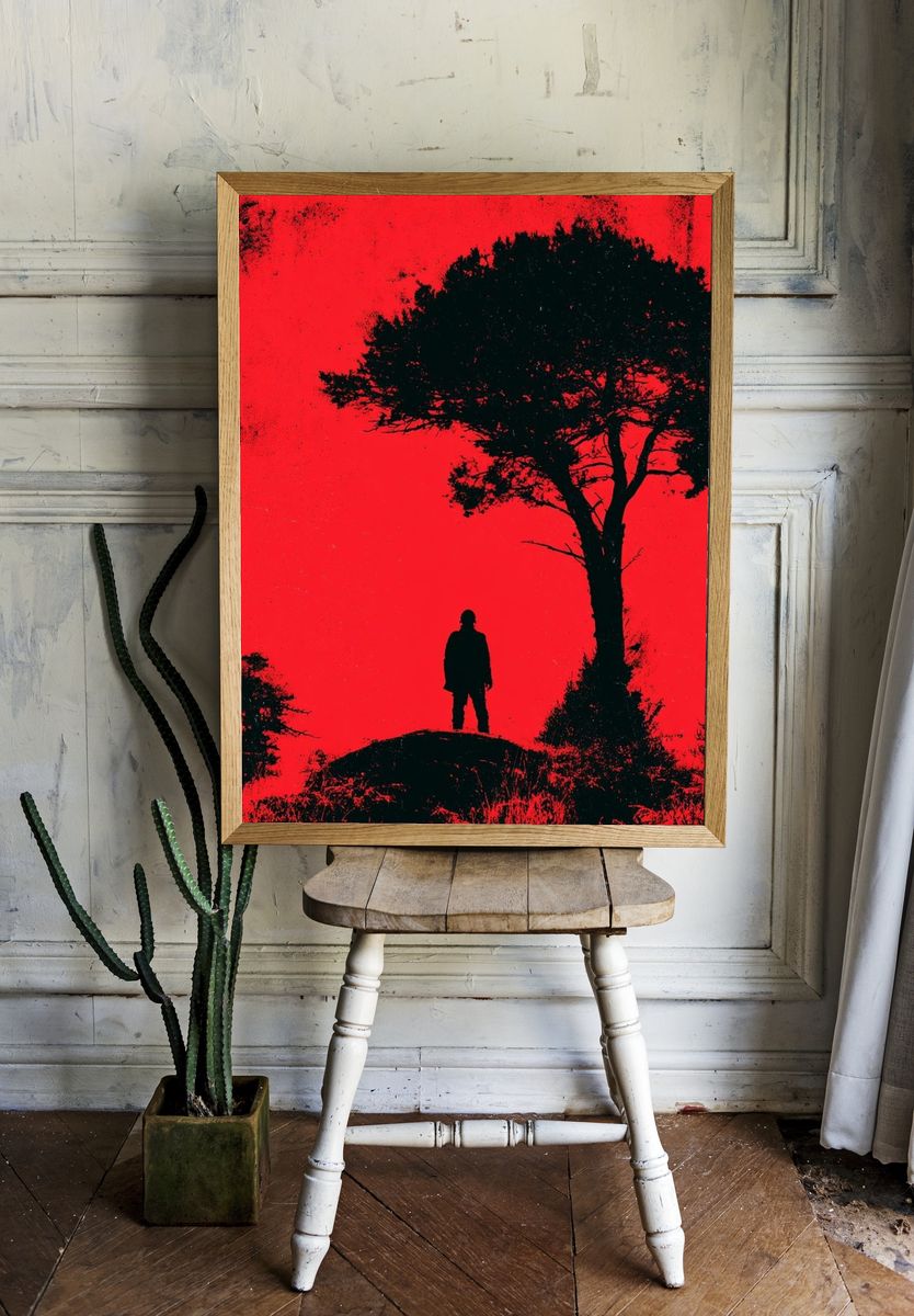Red Silhouette Forest Horror Print. room preview