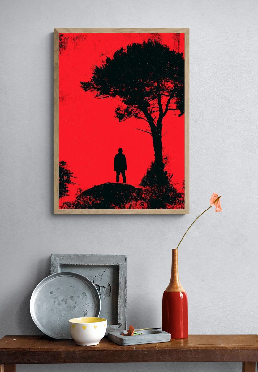 Red Silhouette Forest Horror Print. — room view 3