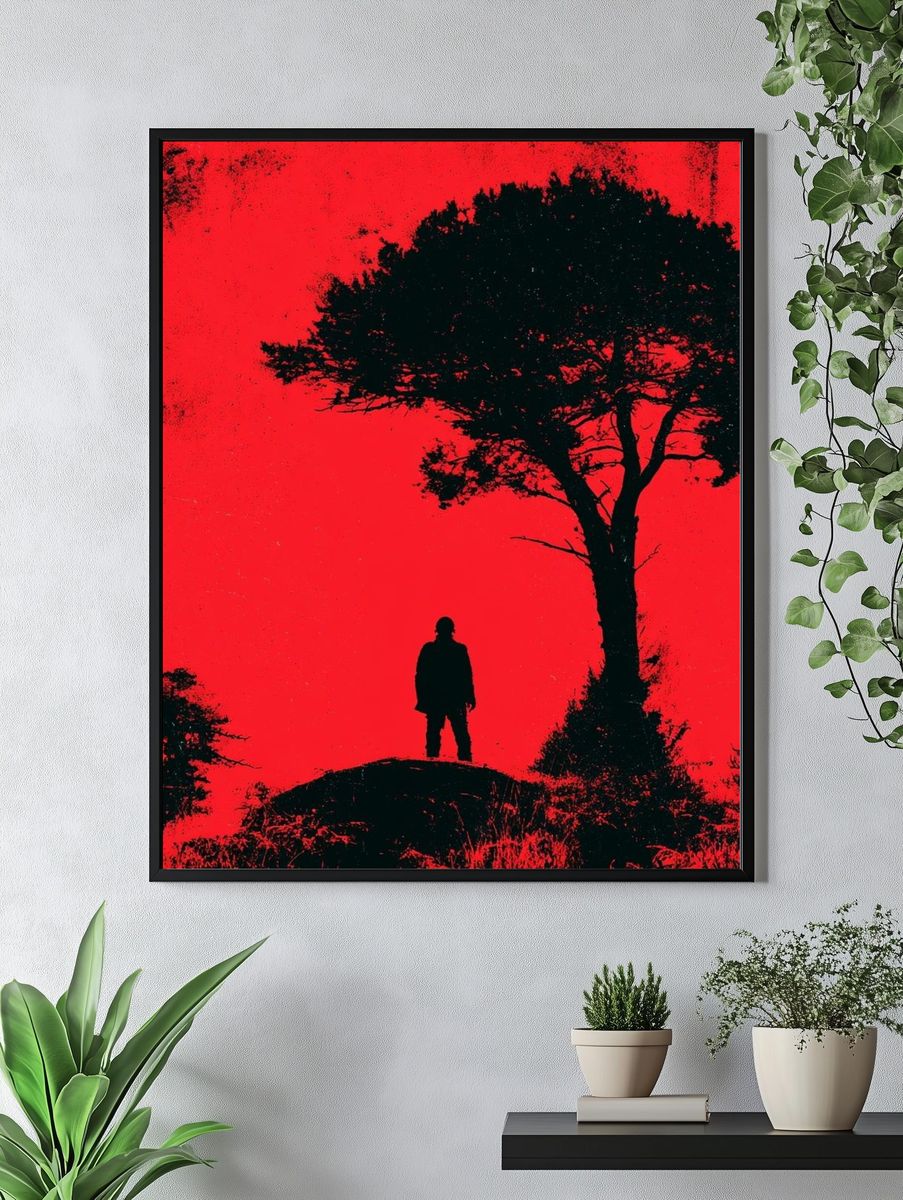 Red Silhouette Forest Horror Print. — room view 4
