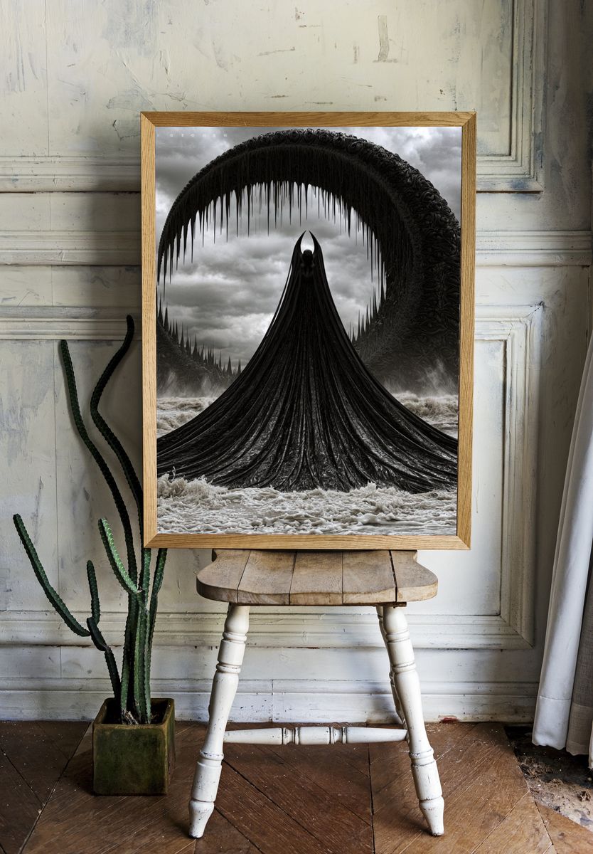 Dark Surreal Sea Guardian Print. — room view 1
