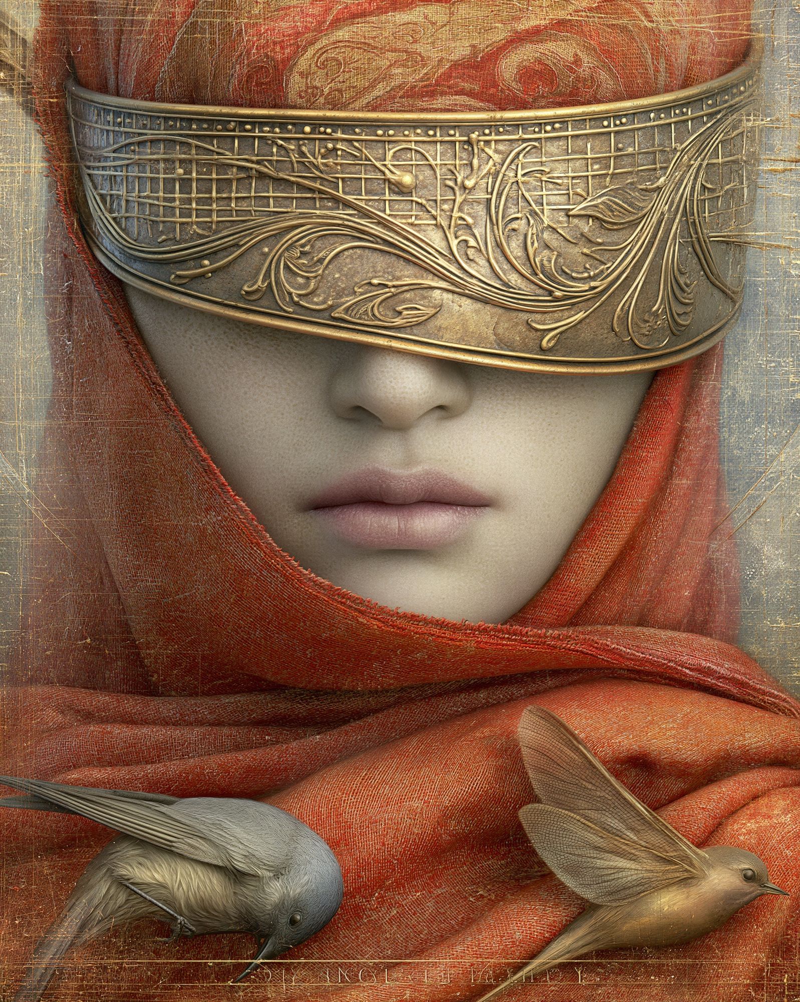 Masked Woman with Birds Fine-Art Print. poster — fine-art art