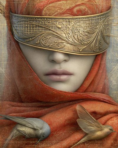 Masked Woman with Birds Fine-Art Print.