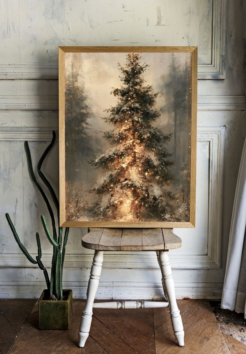 Snowy Christmas Tree — Fine-Art Print. room preview