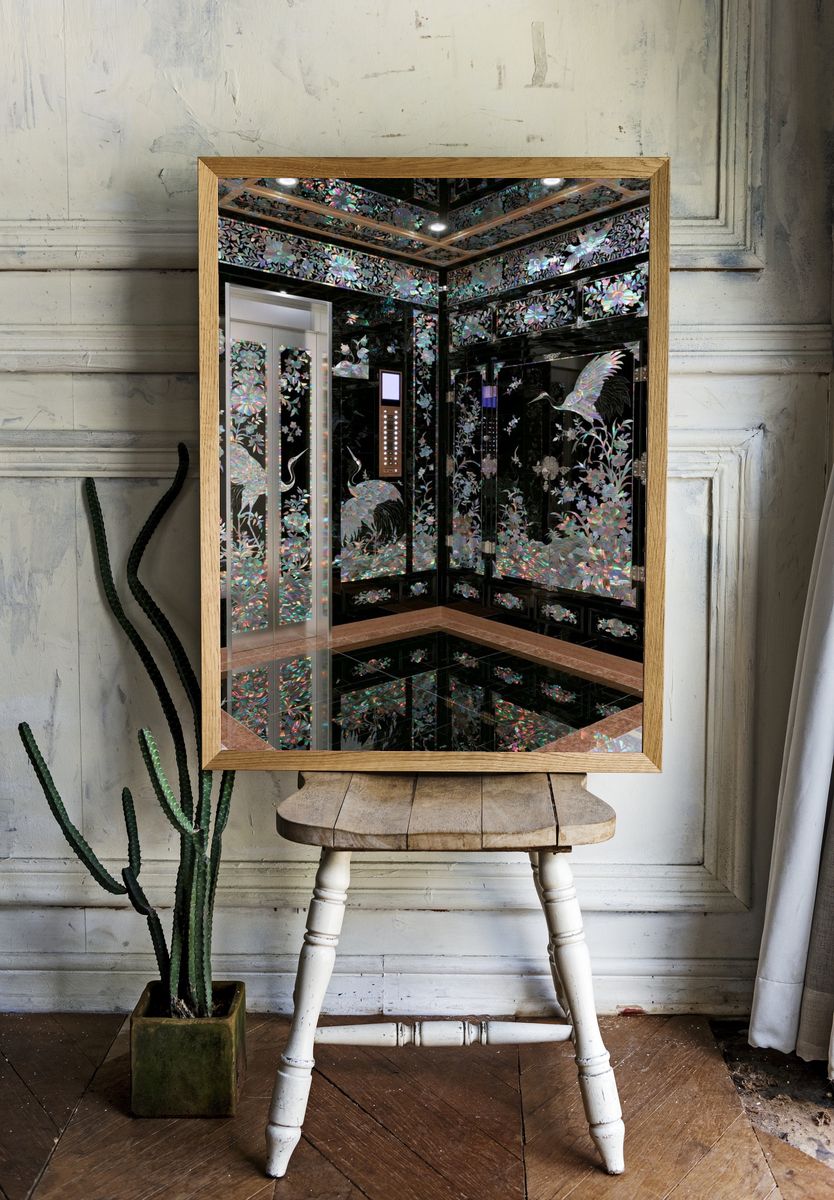 Iridescent Crane Interior Poster. room preview