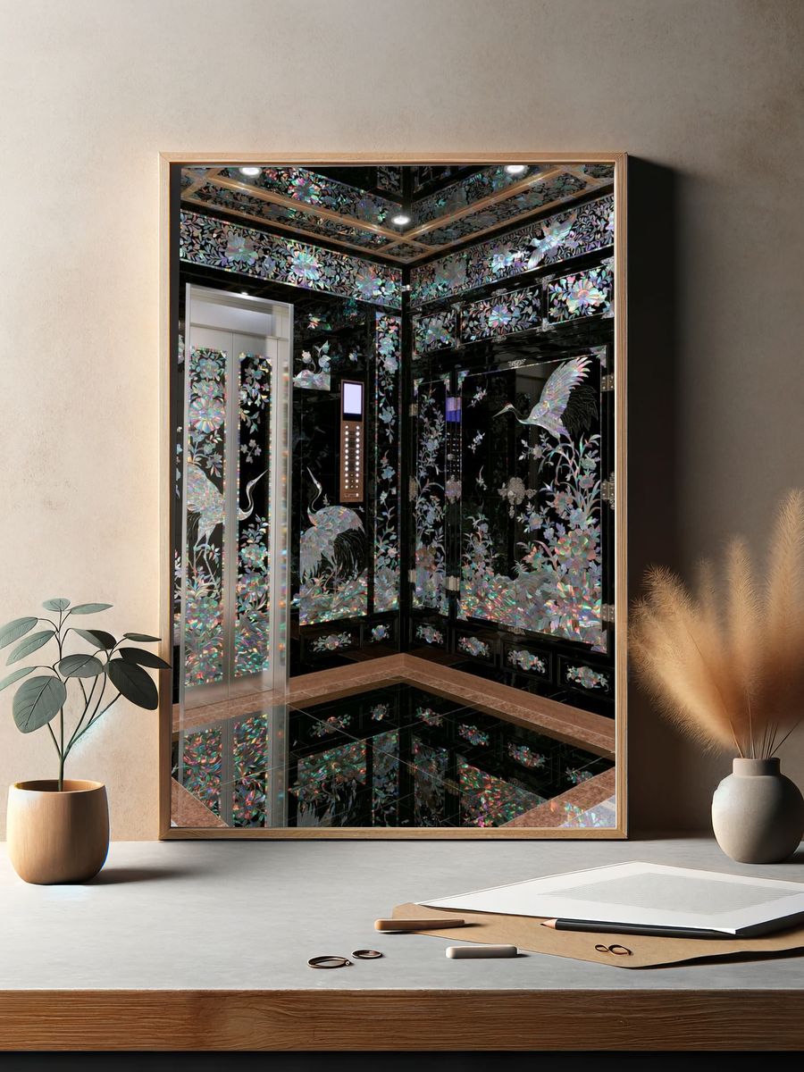 Iridescent Crane Interior Poster. — room view 2