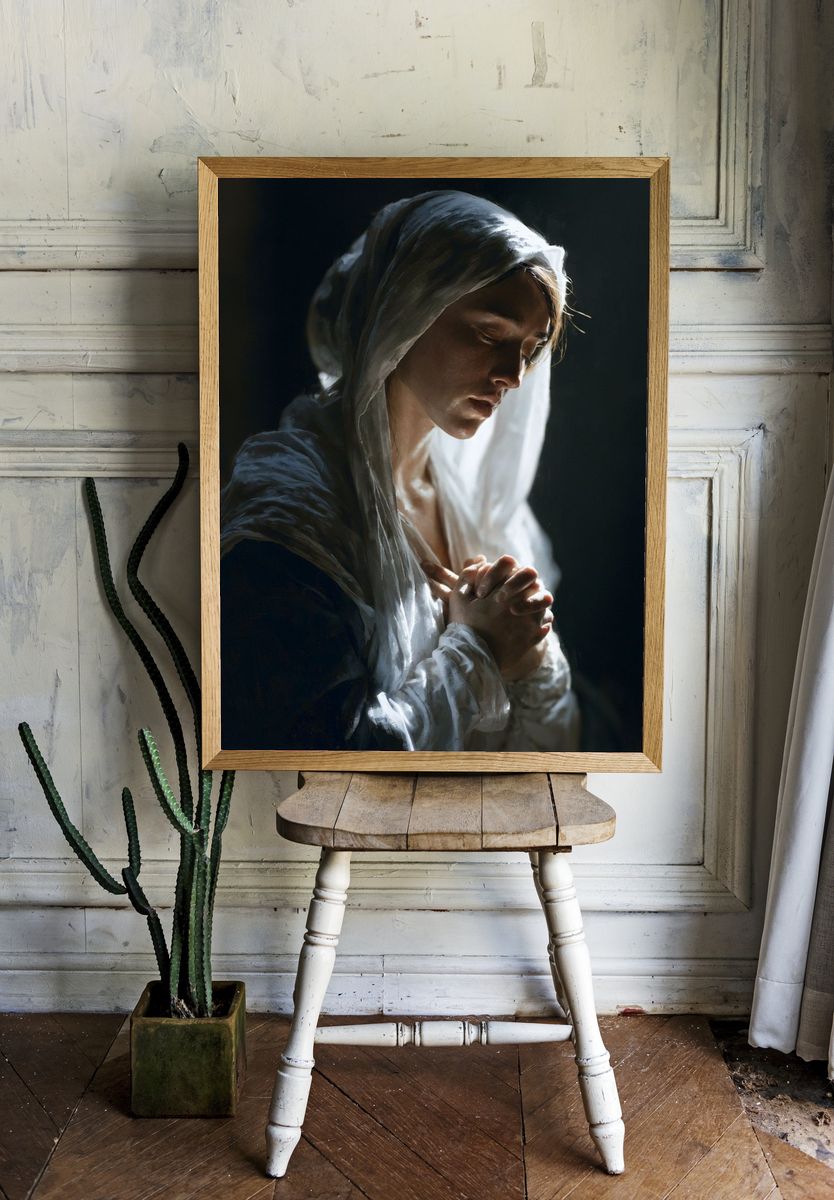 Praying Woman Portrait Print. room preview